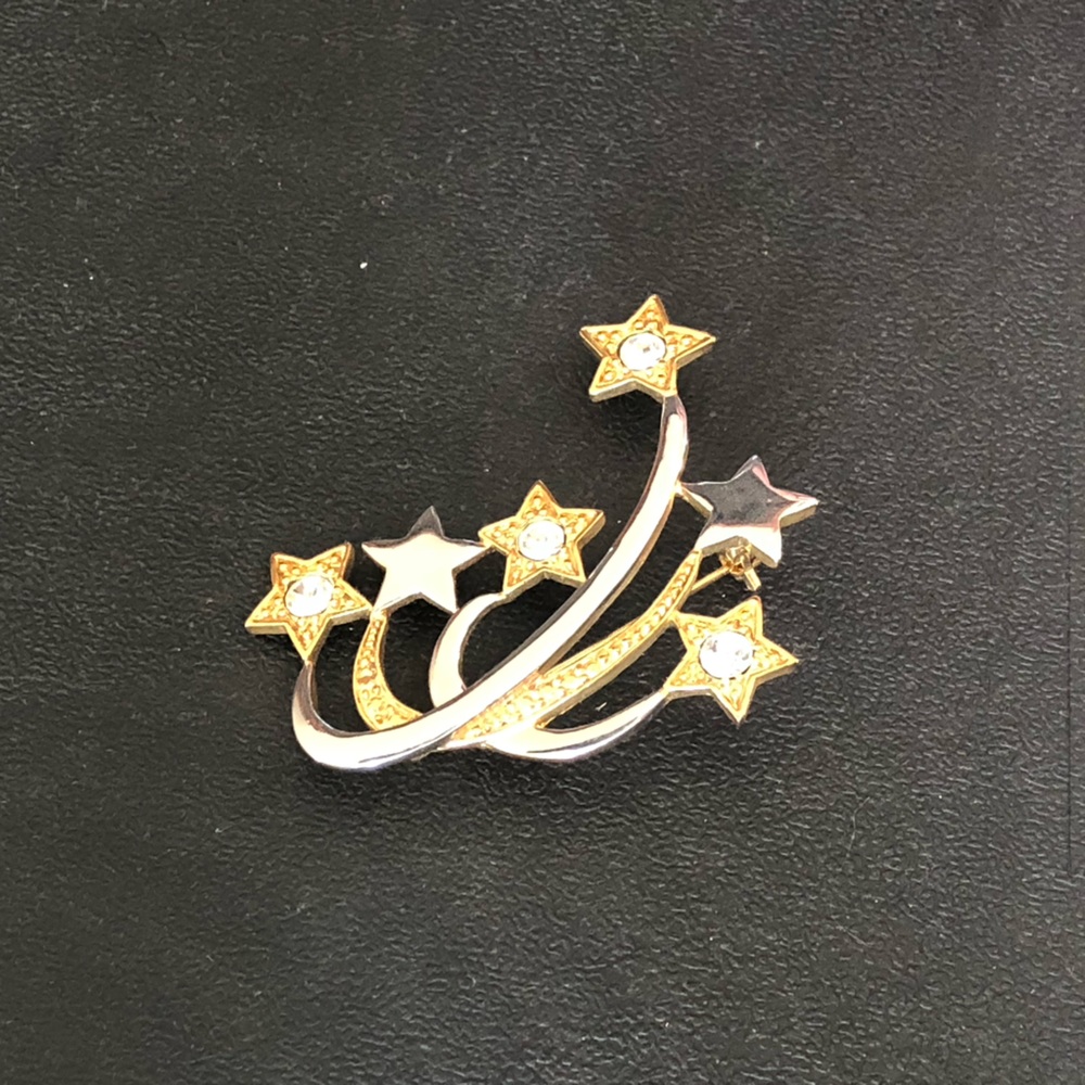 3/$40 Vintage Stars Celestial Two Tone Brooch